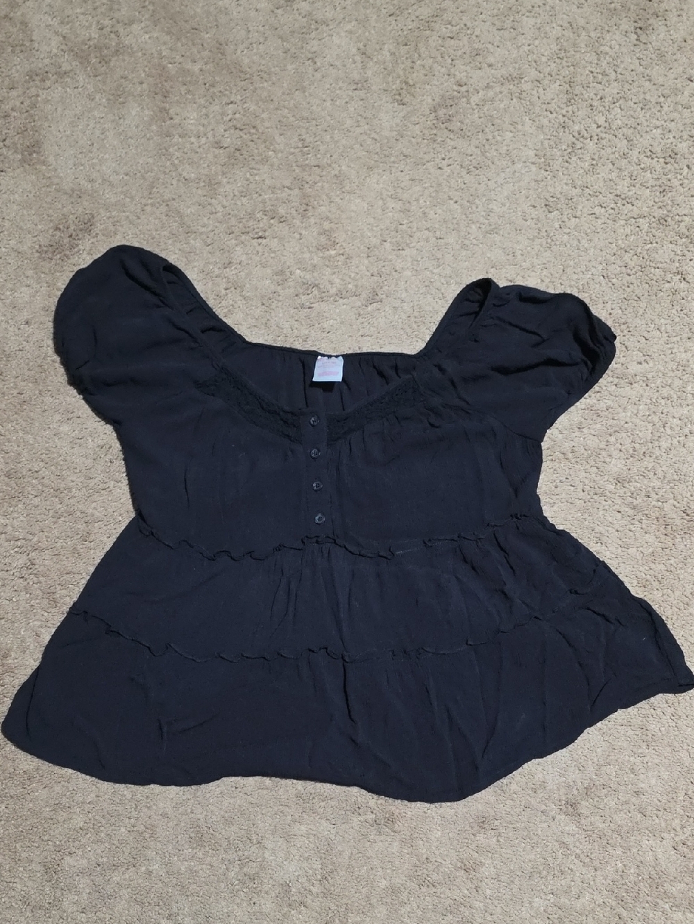 No Boundaries Black Tiered Scoop Neck Puff Sleeve Blouse